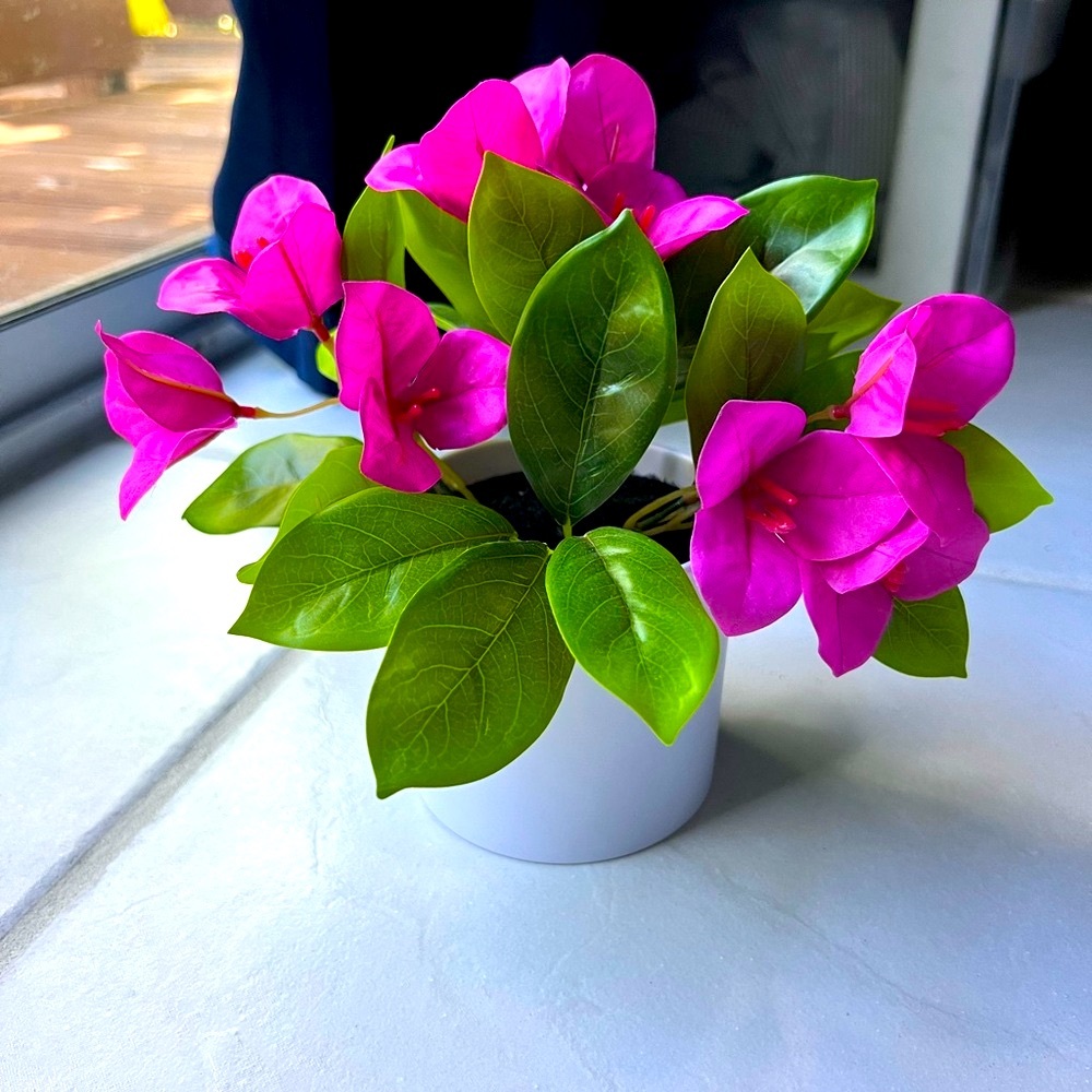 Target Faux Floral Display with Pink Blooms and Green Leaves